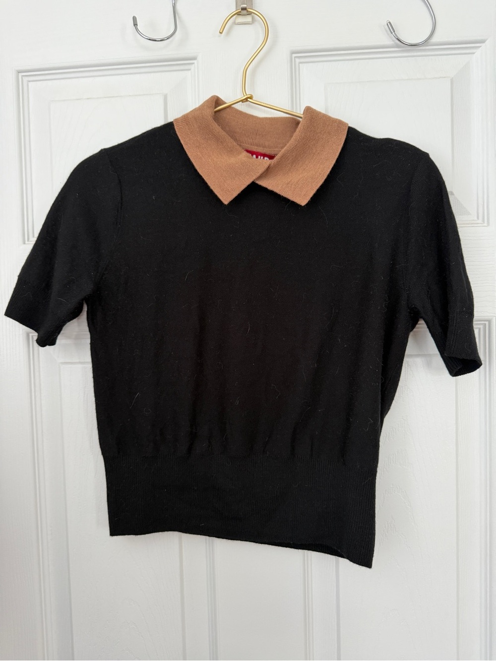 STAUD Black Sweater with Brown Collar